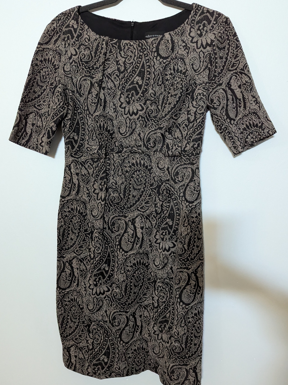 connected apparel Black and Taupe Paisley Midi Sheath Dress
